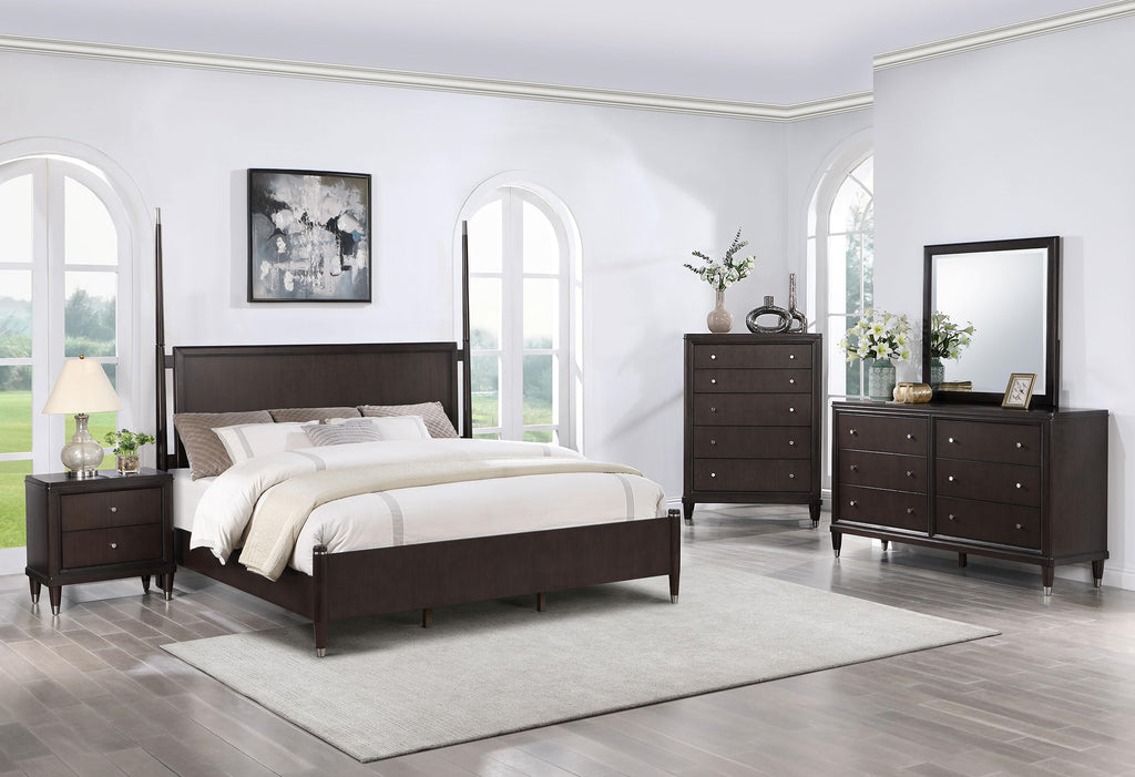 Coaster Home Furnishings Emberlyn Mid-Century Modern 5-Piece Bedroom Set Queen Size Four-Poster Bed Frame 84-inch Headboard Brown 223061Q-S5