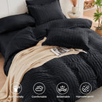 Hymokege Black Twin Duvet Cover Set, Ultra Soft & Breathable 3Pc Seersucker Duvet Cover Set With Zipper Closure & Corner Ties -