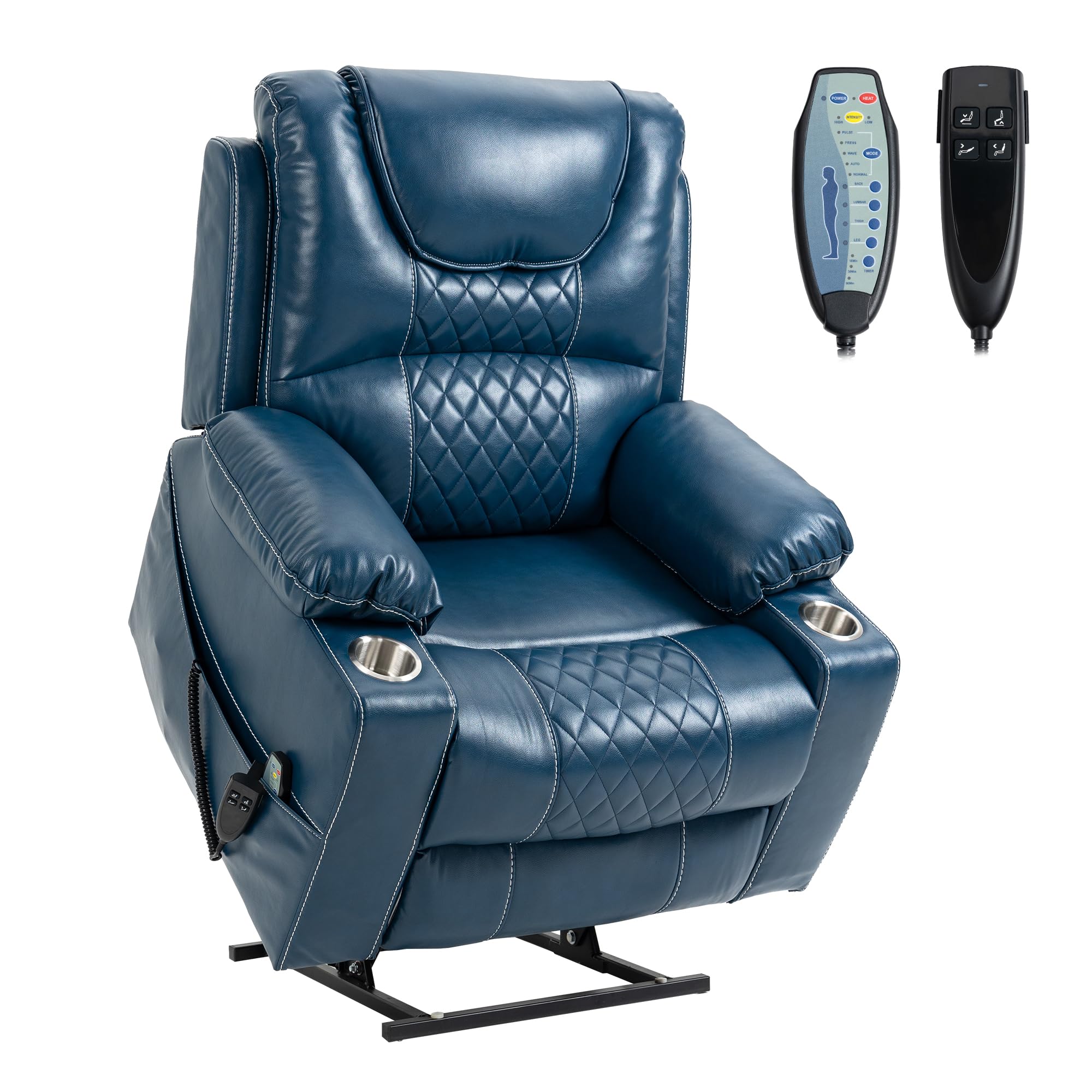 Jikfrima Dual Motor Power Lift Recliner Chair For Adults Elderly, Lay Flat Faux Leather Recliners With Massage Heating, Infinite