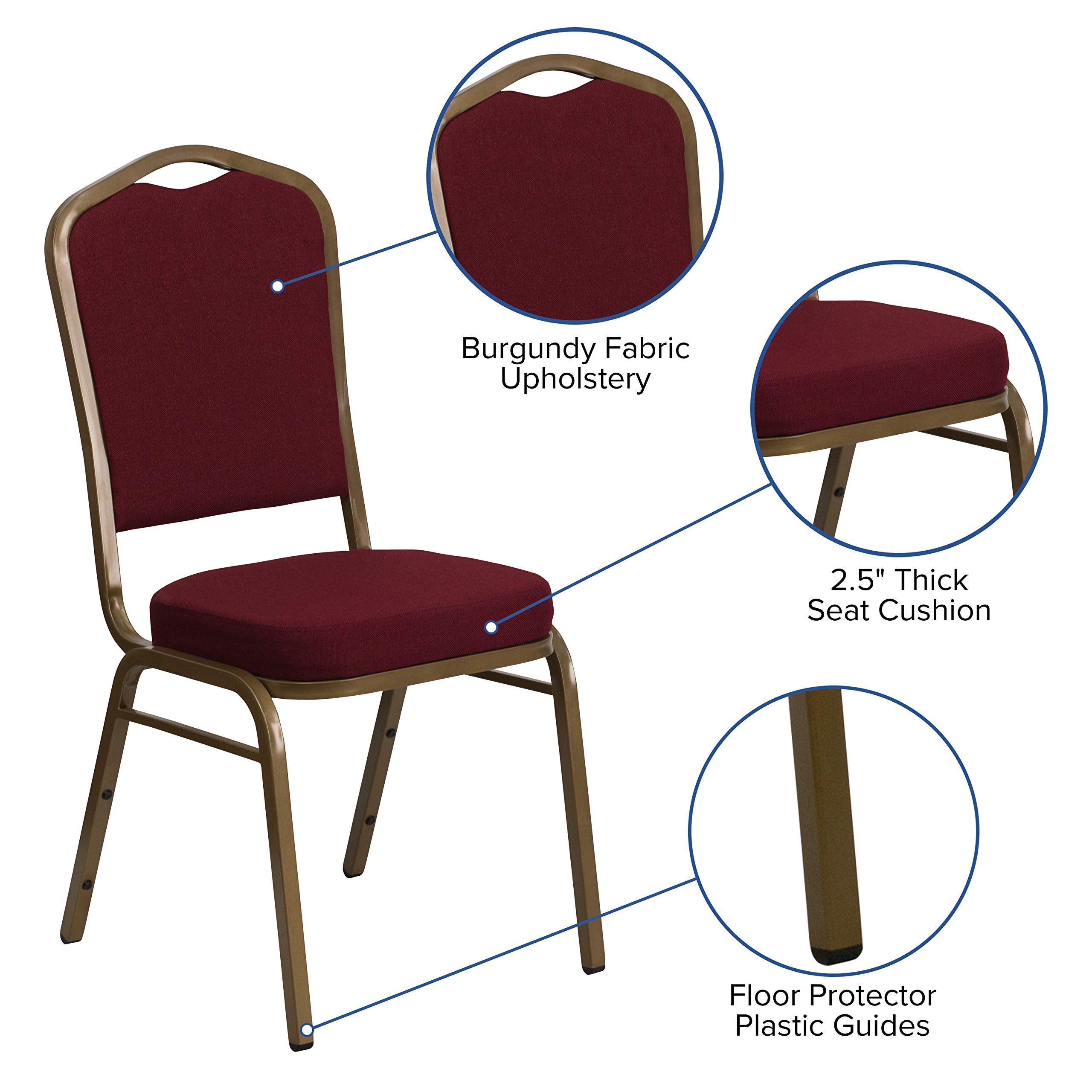 Flash Furniture HERCULES Series Crown Back Stacking Banquet Chair in Burgundy Fabric - Gold Frame