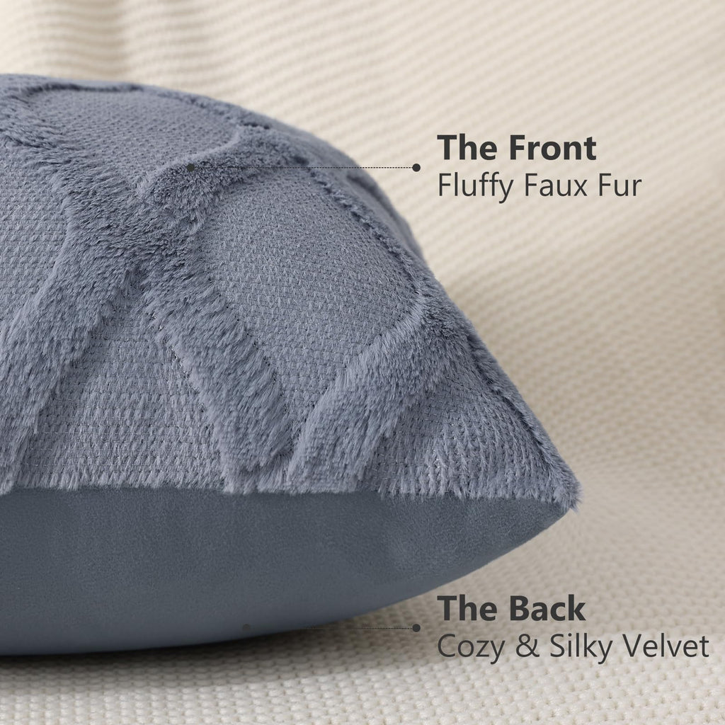 Decoruhome Throw Pillow Covers 26X26 Inch Set Of 2, Soft Plush Faux Fur Wool Blue Grey Couch Pillow Covers, Decorative Pillow Cases For Bed Sofa Living Room Home Decor