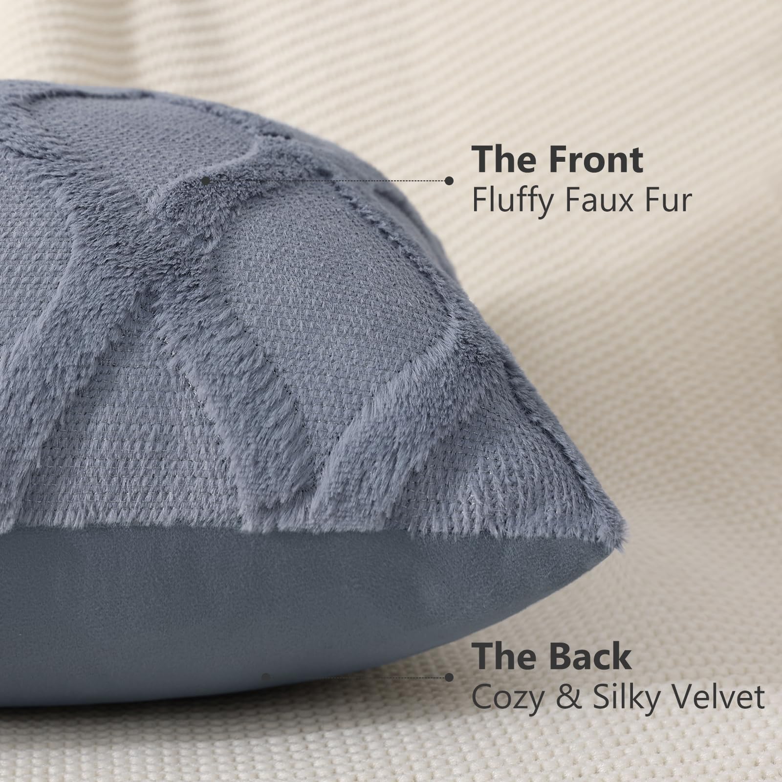 Decoruhome Throw Pillow Covers 26X26 Inch Set Of 2, Soft Plush Faux Fur Wool Blue Grey Couch Pillow Covers, Decorative Pillow Cases For Bed Sofa Living Room Home Decor