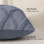 Decoruhome Throw Pillow Covers 12X20 Inch Set Of 2, Soft Plush Faux Fur Wool Lumbar Blue Grey Couch Pillow Covers, Decorative Pillow Cases For Bed Sofa Living Room Home Decor