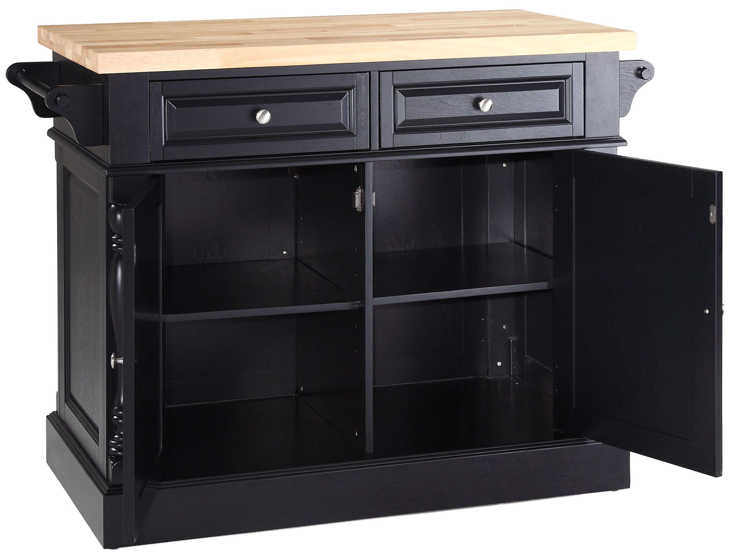 Crosley Furniture Oxford Butcher Block Kitchen Island, Microwave Stand, with Storage Shelves and Drawers, Black