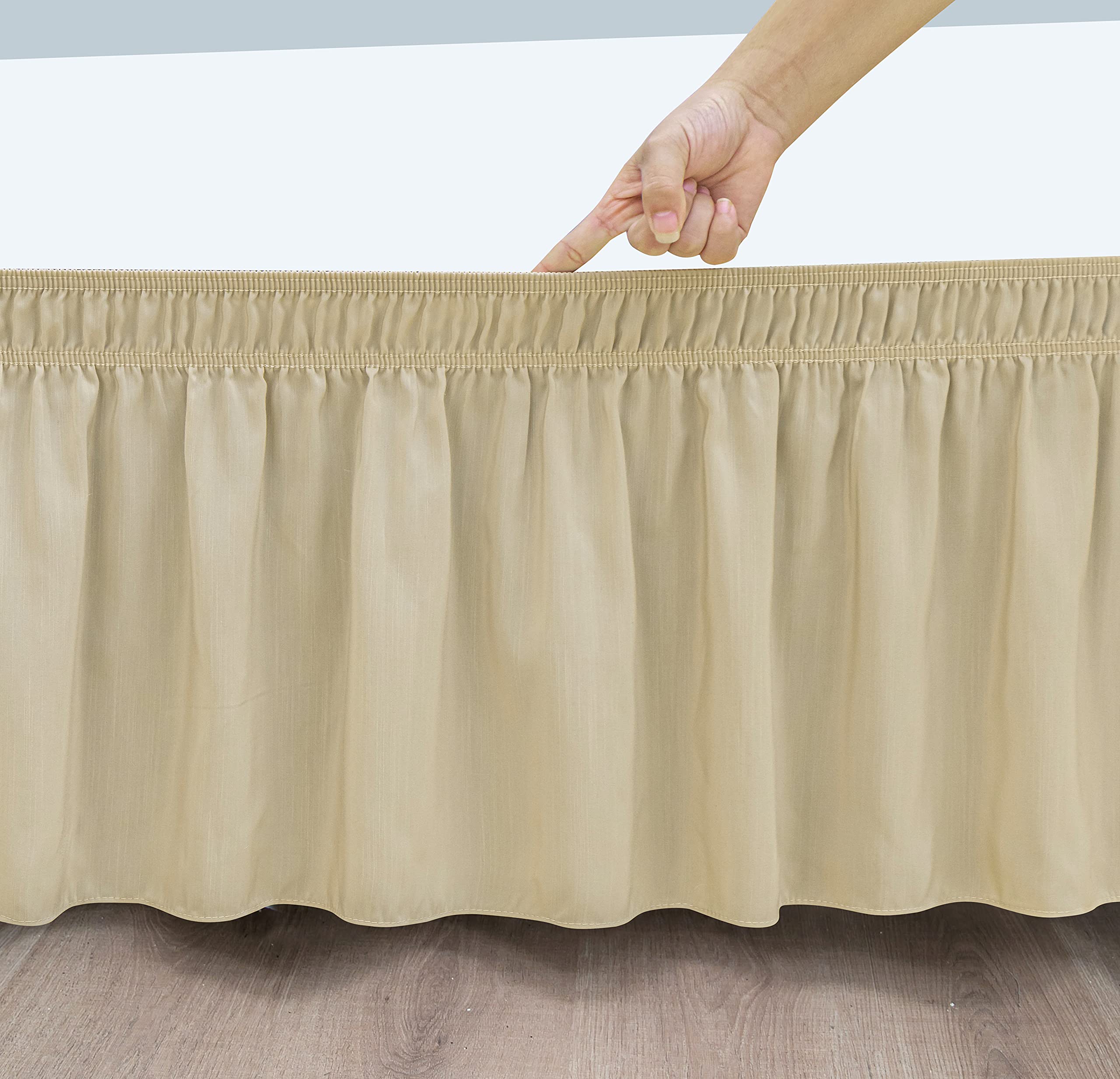 Biscaynebay Wrap Around Bed Skirts With Adjustable Belts For King & Cal King Beds 15' Drop, Sand Elastic Dust Ruffles Easy Fit