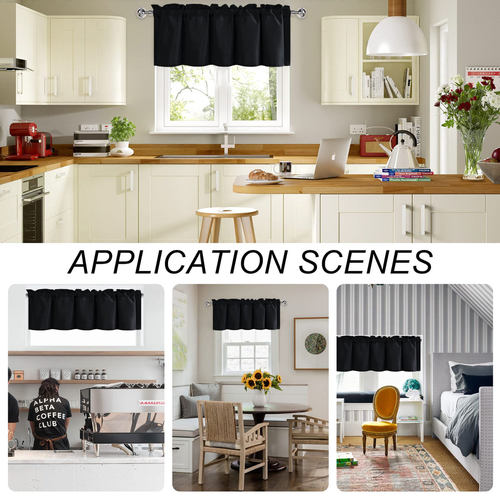 Dwcn Black Valance For Windows, Short Window Curtain Basement Valance, Kitchen Valance Curtains Rod Pocket -1 Panel, 52 X 18 Inc