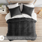 Comfort Spaces Black Queen Size Duvet Cover Set - 3 Pieces Pintuck Pleated Duvet Cover Queen, All Season Lightweight, Extra Softness Pre-Washed Microfiber Queen Bedding Cover Shams, Full/Queen