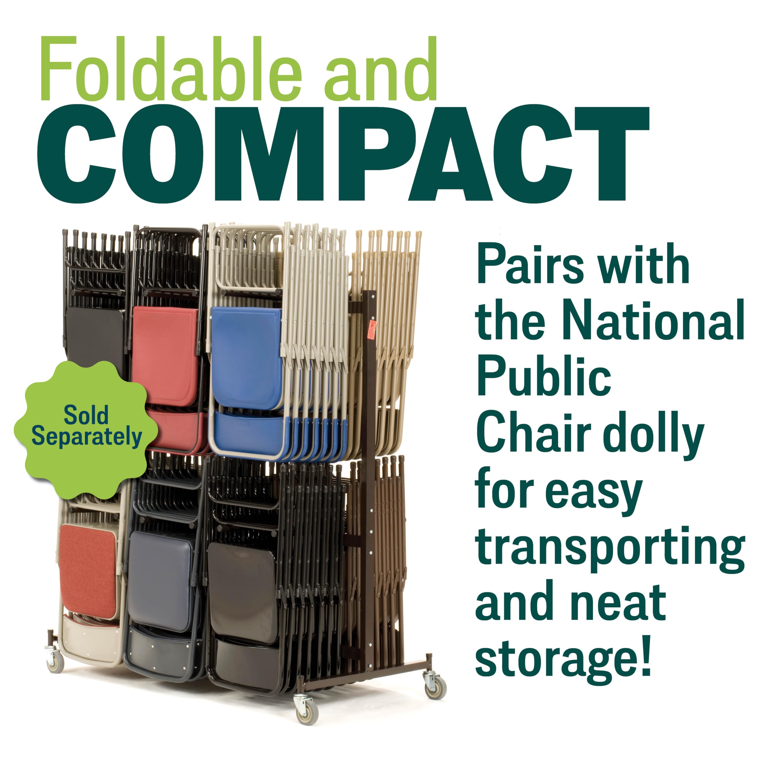 Premium Padded Portable Folding Chairs by National Public Seating – 1300 Series Upholstered, Heavy-Duty Foldable Chairs for Indoor & Outdoor Use – Set of 4, Comfortable & Durable, Black