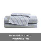 Eddie Bauer - Full Sheets, Cotton Percale Bedding Set, Crisp & Cool Home Decor (Ticking Stripe Navy/Green, Full)