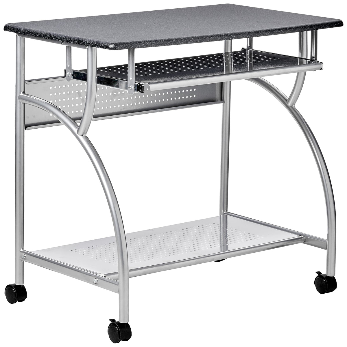 Safco Products 947Ant Mobile Rolling Workstation - Anthricite Metallic Gray, Heavy-Duty Steel Frame, Take Anywhere Caster Wheels, Computer Desk With Keyboard Tray, Portable Home Office Desk, Gray