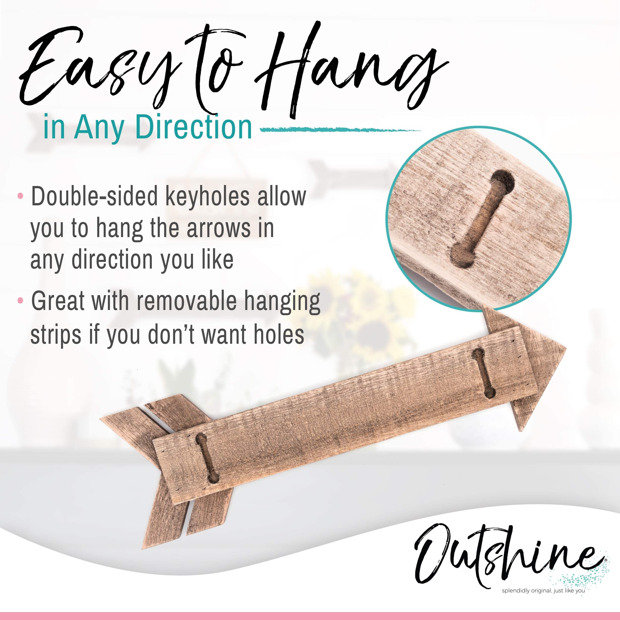 Outshine Wooden Arrows For Farmhouse Wall Decor, Rustic Brown (Set Of 3) | Cute Wood Arrows For Bedroom Decor, Bathroom Decor, K