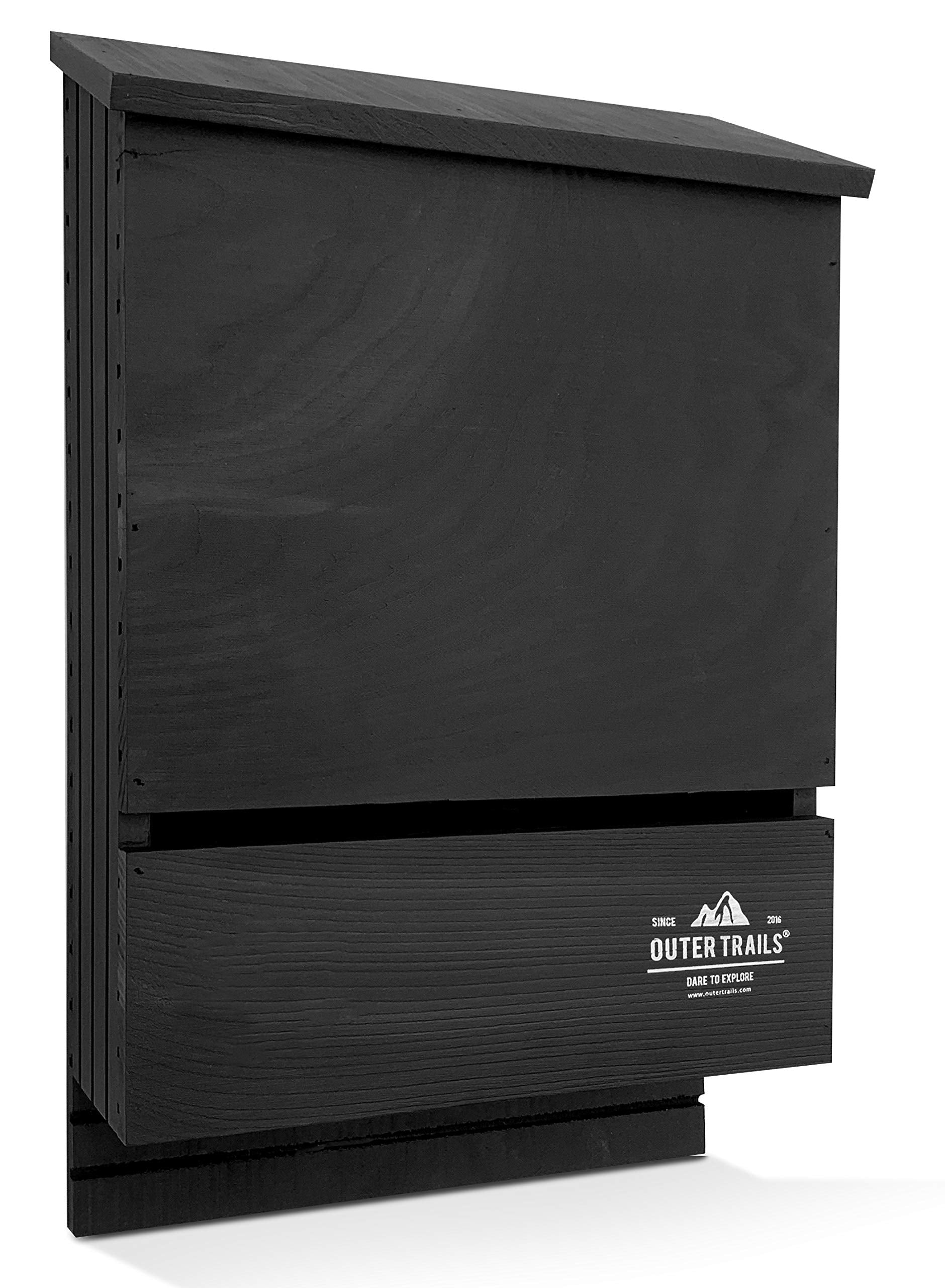 Outer Trails Bat House Outdoor Bat Habitat, Black All Natural Cedar Wood, 2 Chamber
