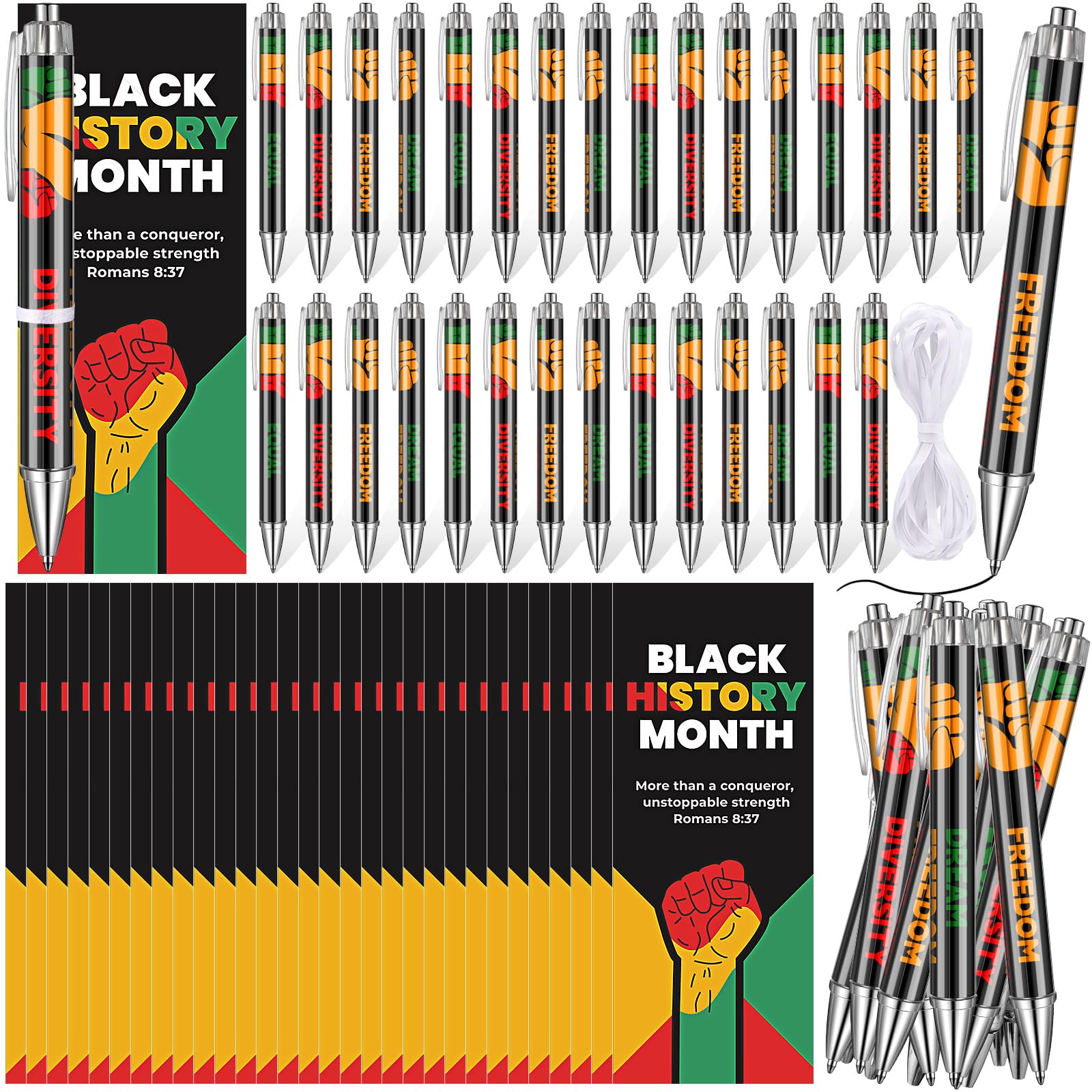 Sayglossy 60 Pcs Black History Month Party Favors Include 30 Ballpoint Pens, 30 Black History Cards Black History Month Gift for