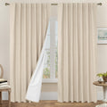 LAMIT 100% Blackout Linen Curtains, 84 Inch Linen Textured Living Room Farmhouse Curtains Room Darkening Back Tab and Rod Pocket
