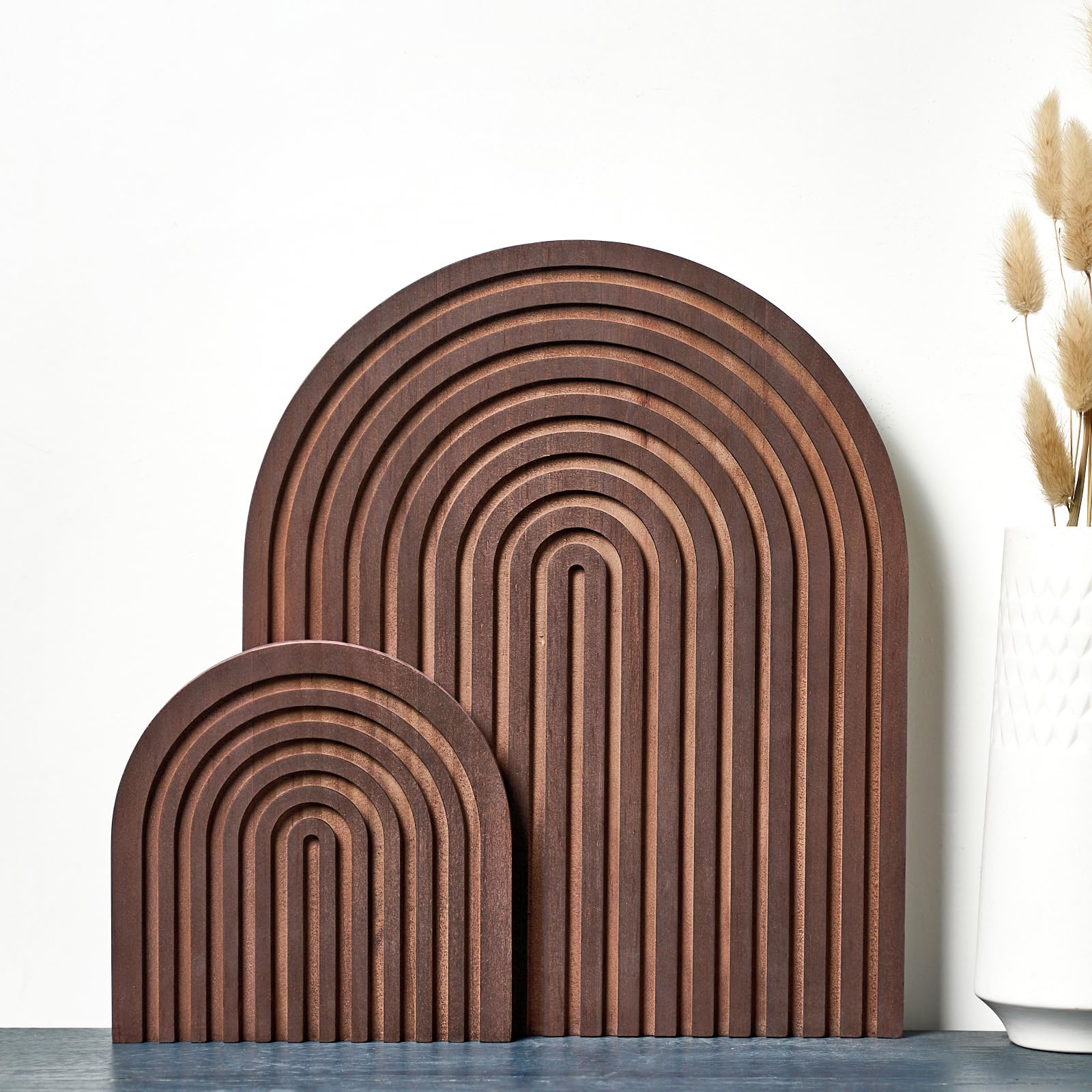 Homtik Set of 2 Wooden Arch Vintage Decor for Wall Shelf, Fireplace Mantel, Counter, Table - Mid Century Modern Boho Decorative 