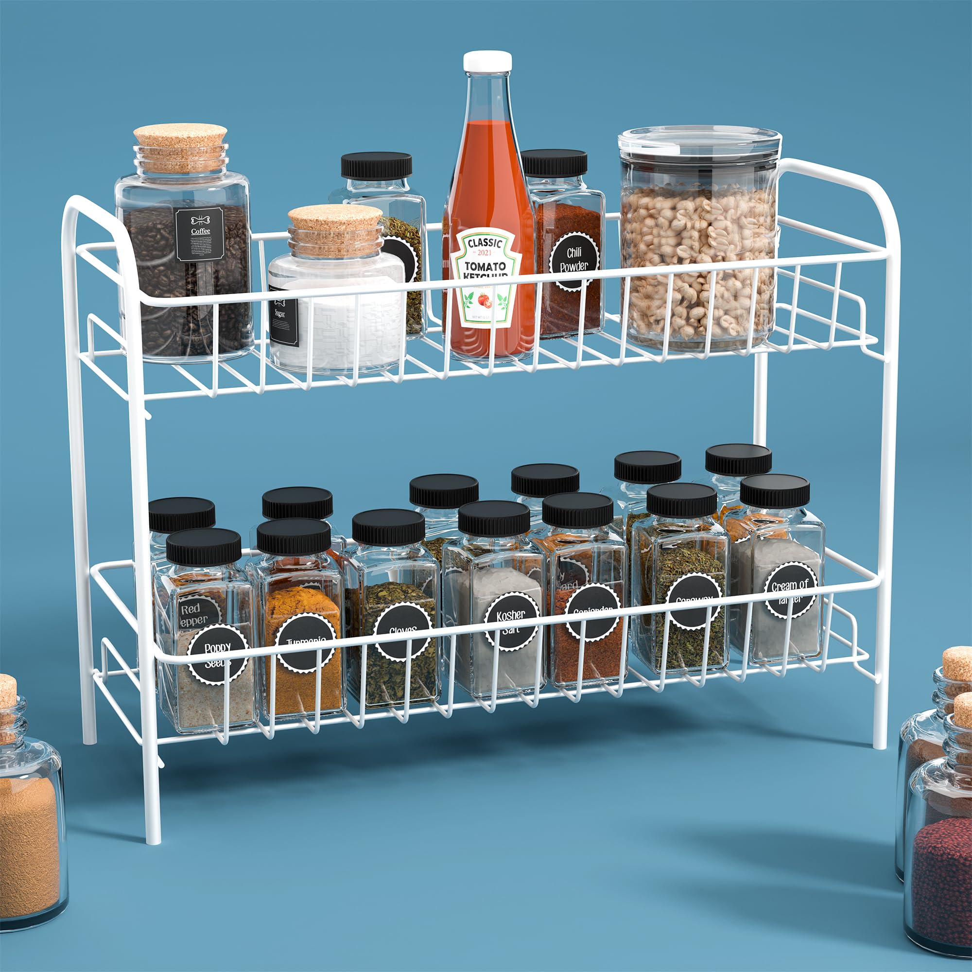 Kuber Industries Metal 2 Layer Kitchen Racks Organizer | Standing Rack For Storing Spices, Pantry Storage, Bathroom Floor And Co