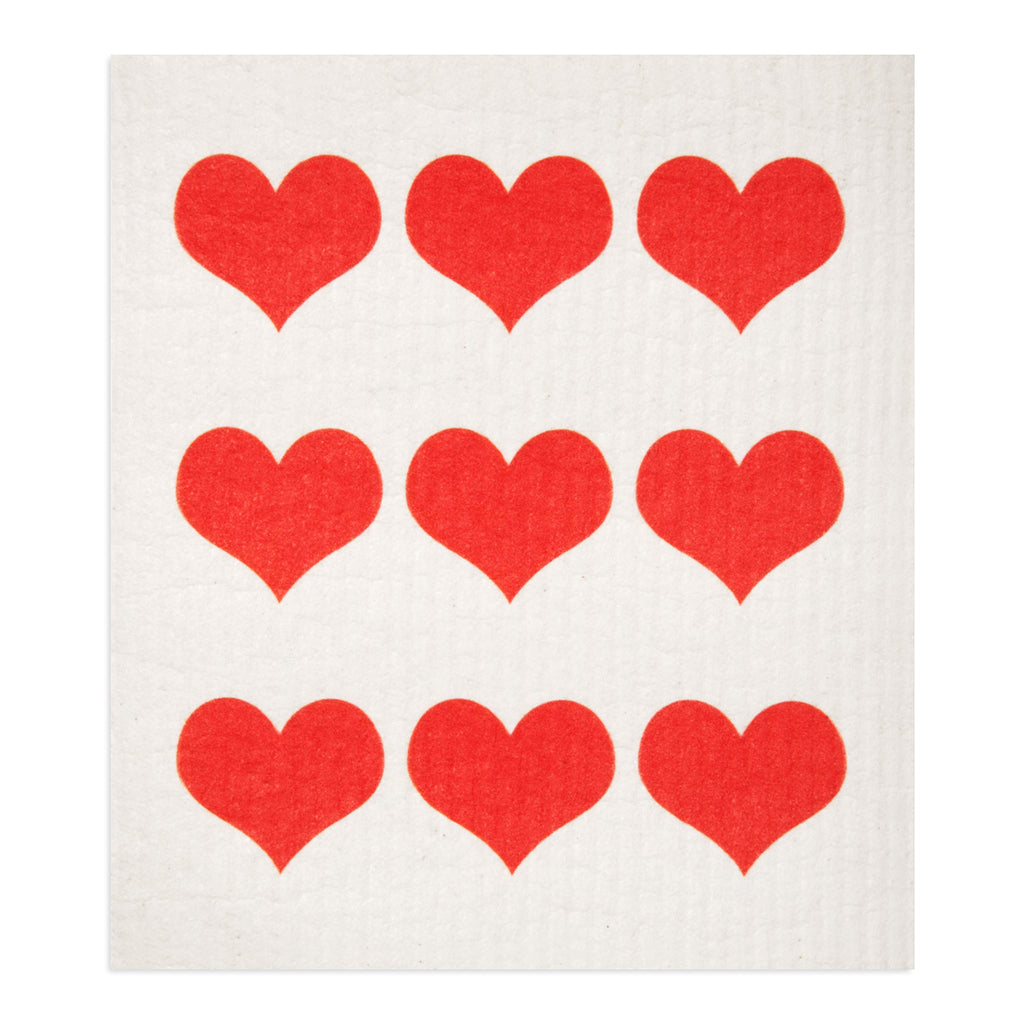 Gmicr  Atifs Swedish Dishcloths 2 Pack Row Of Red Hearts Print Reusable Sponges Kitchen Cleaning Cloth Dish Scrubber, Machine Wa