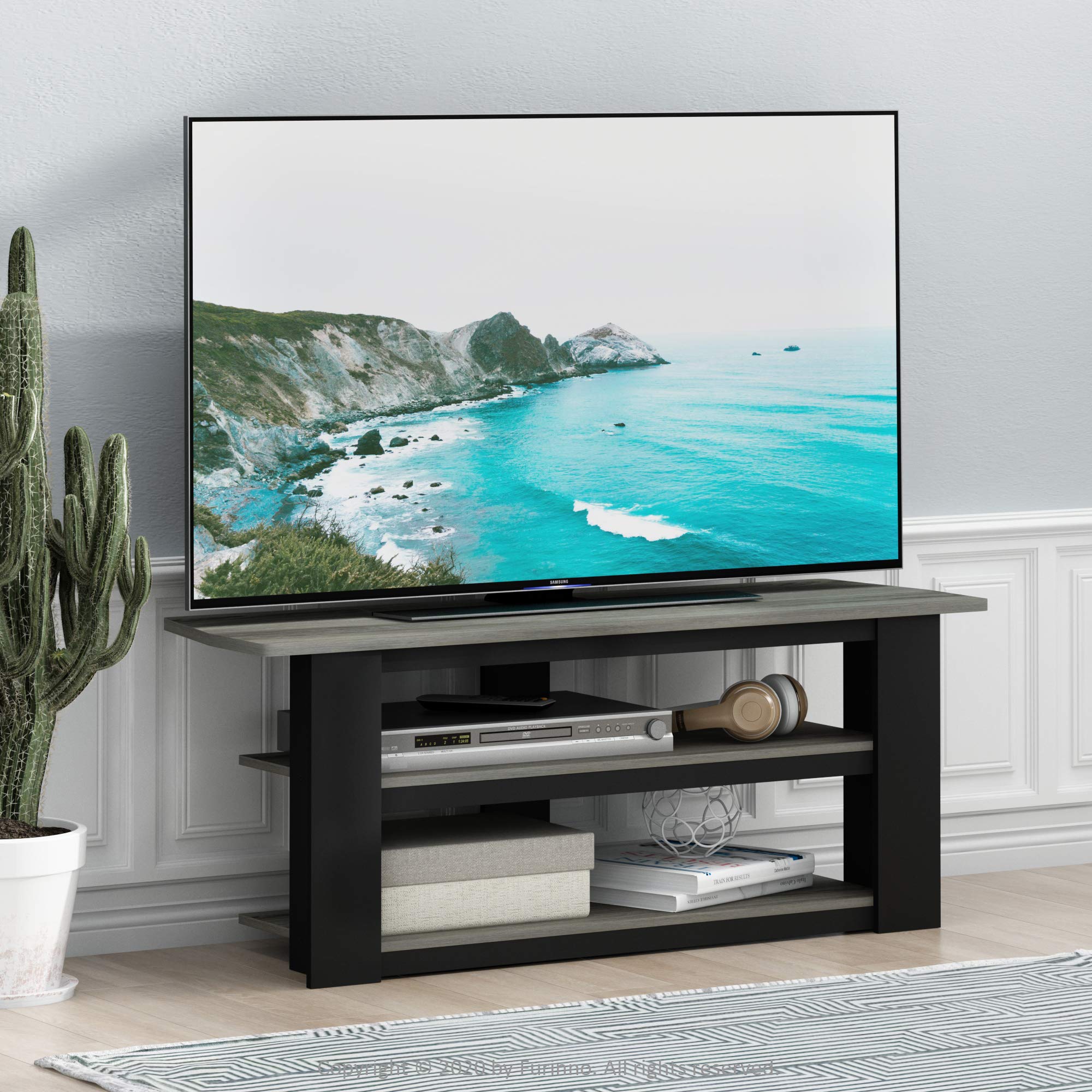 FURINNO Parsons 42-in TV Entertainment Center, French Oak Grey