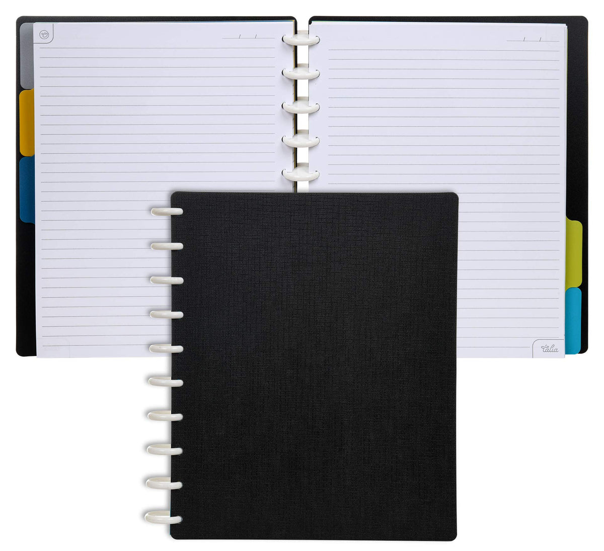 Talia Discbound Notebooks, Planner, Customizable, (Black, Midsize (7.5In X 9.75In))