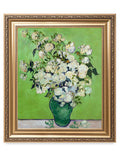 DECORARTS - Pink Roses in a Vase - Vincent Van Gogh. Giclee Print on Canvas with matching Golden-relief Framed Wall Art. Picture