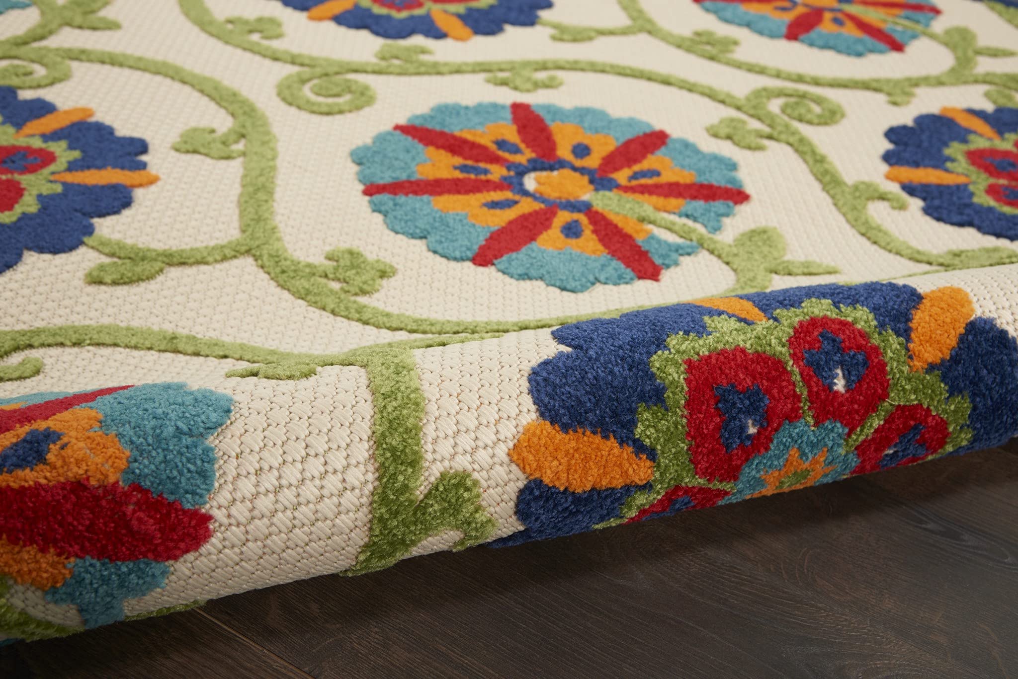 HomeRoots Blue/Multicolor 100% Polypropylene 4’ x 6’ Blue Floral Vines Indoor Outdoor Area Rug
