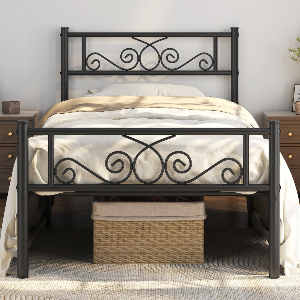 Yaheetech Twin Bed Frames Metal Platform Bed With Headboard And Footboard No Box Spring Needed Easy Assembly,Ground Clearance: 12.6''/Black/Twin Bed