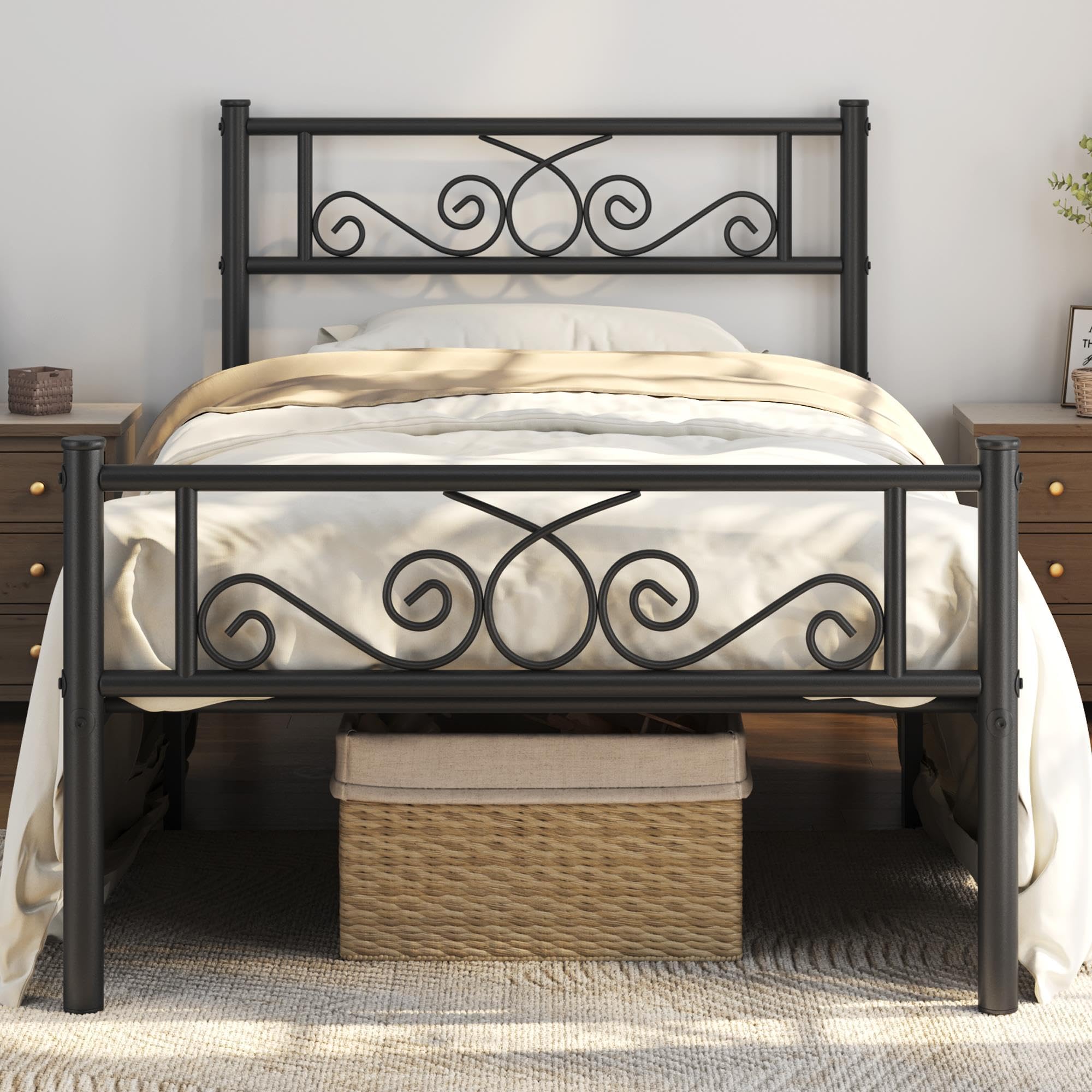 Yaheetech Twin Bed Frames Metal Platform Bed With Headboard And Footboard No Box Spring Needed Easy Assembly,Ground Clearance: 12.6''/Black/Twin Bed