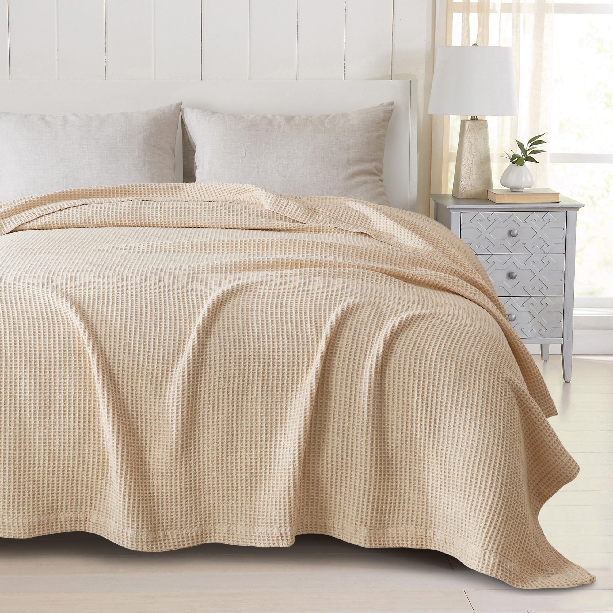 Great Bay Home 100% Cotton Waffle Weave Thermal Blanket. Super Soft Season Layering. Mikala Collection (Twin, Taupe)