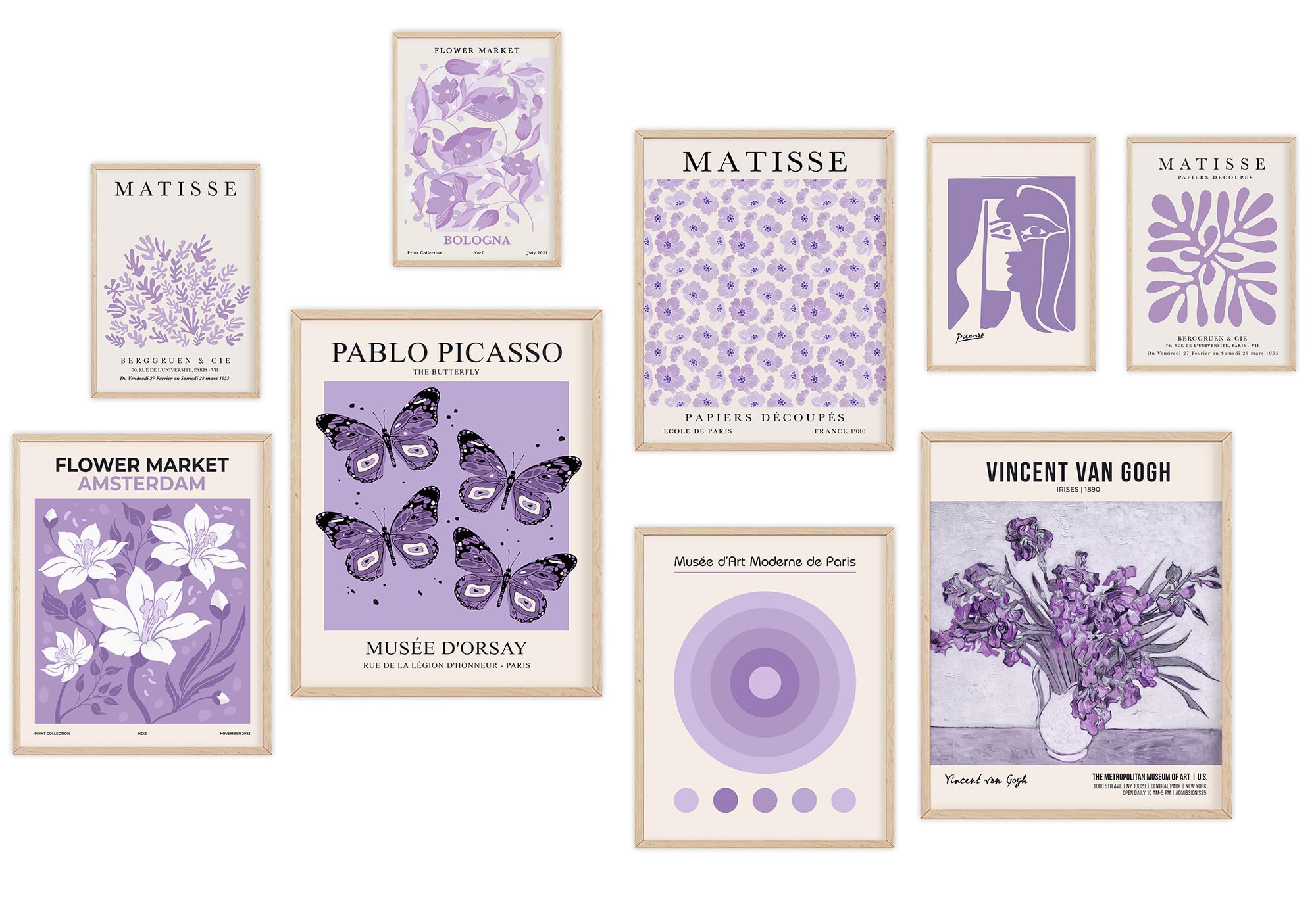 KONGSY Purple Wall Art Prints Set of 9, Lavender Abstract Matisse Exhibition Posters, Light Purple Wall Decor, Aesthetic Picture