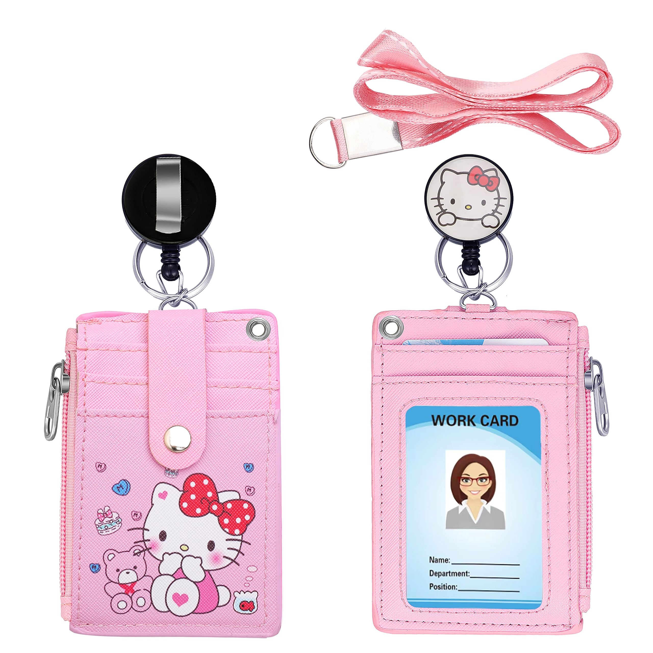 Woosifun Cute Id Badge Holder Retractable Lanyard Reel Clip With Heavy Duty Carabiner,5 Card Slots In2 Sided With Key Ring And Z
