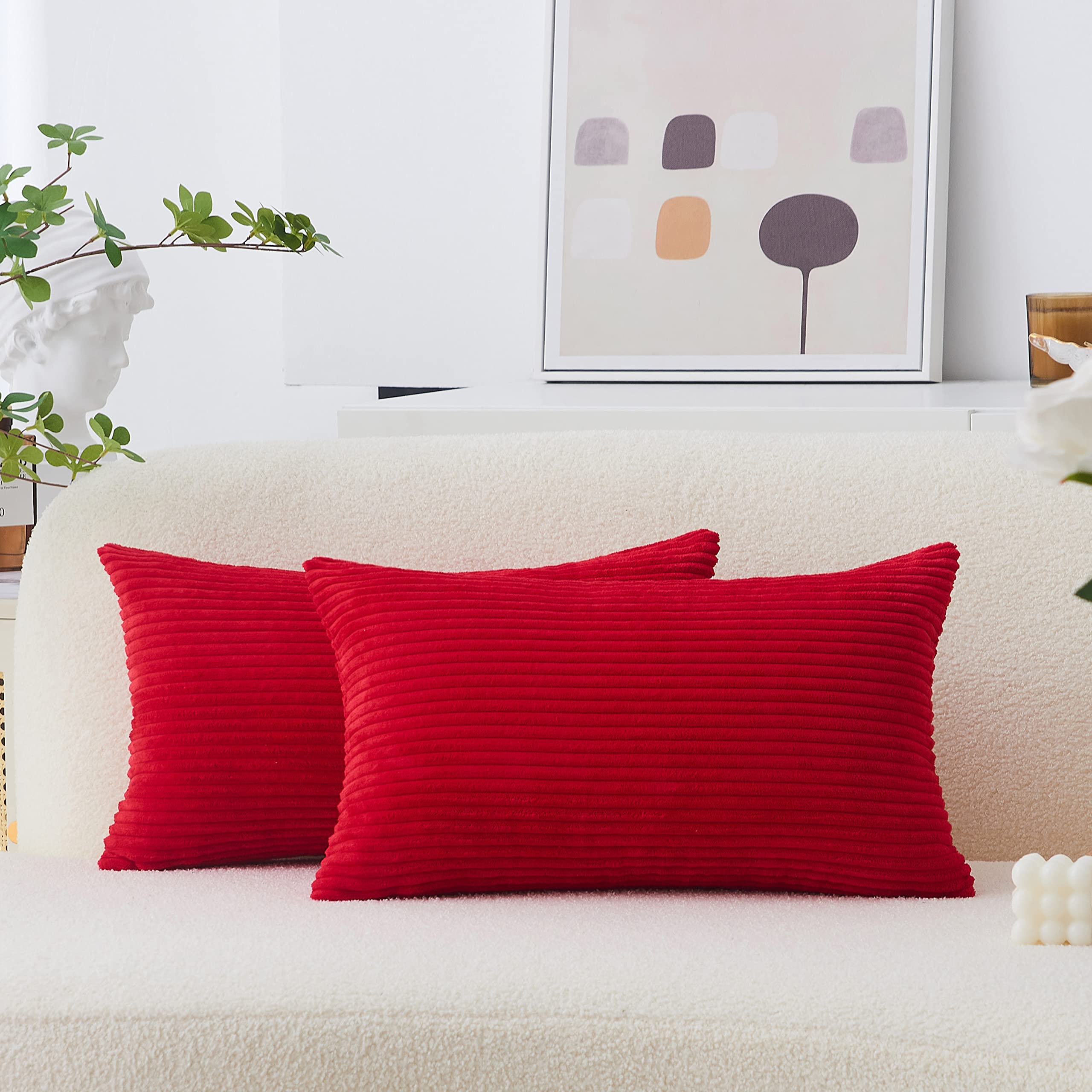 Home Brilliant Pillow Covers 12X20 Decorative Throw Pillows For Couch Pack Of 2 Striped Corduroy Lumbar Rectangle Indoor Pillow