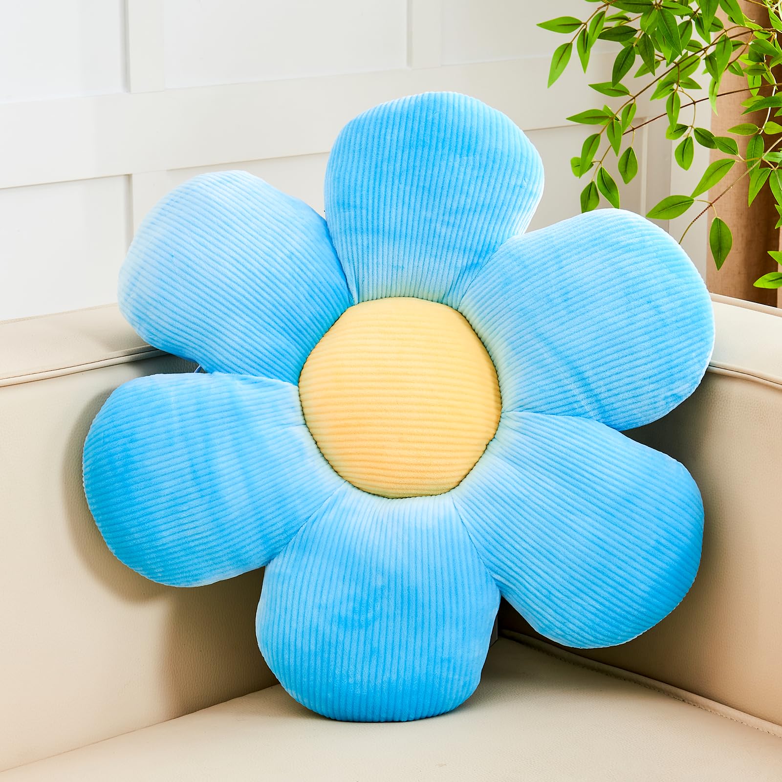 Kcvvcr Blue Flower Pillow, Soft 19.6 ' Flower Throw Pillow, Cute Flower Shaped Floor Pillow, Aesthetic Floral Plush Daisy Decor
