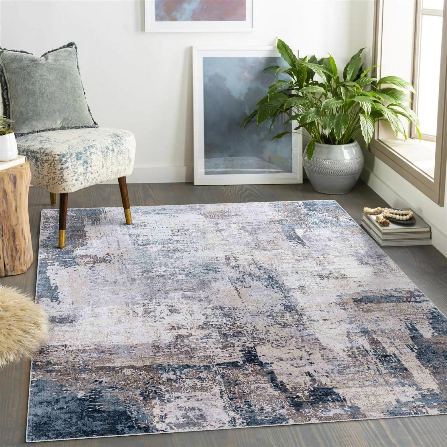 vivorug Washable Rug, Ultra Soft Area Rug 3x5, Non Slip Abstract Rug Foldable, Stain Resistant Rugs for Living Room Bedroom, Mod