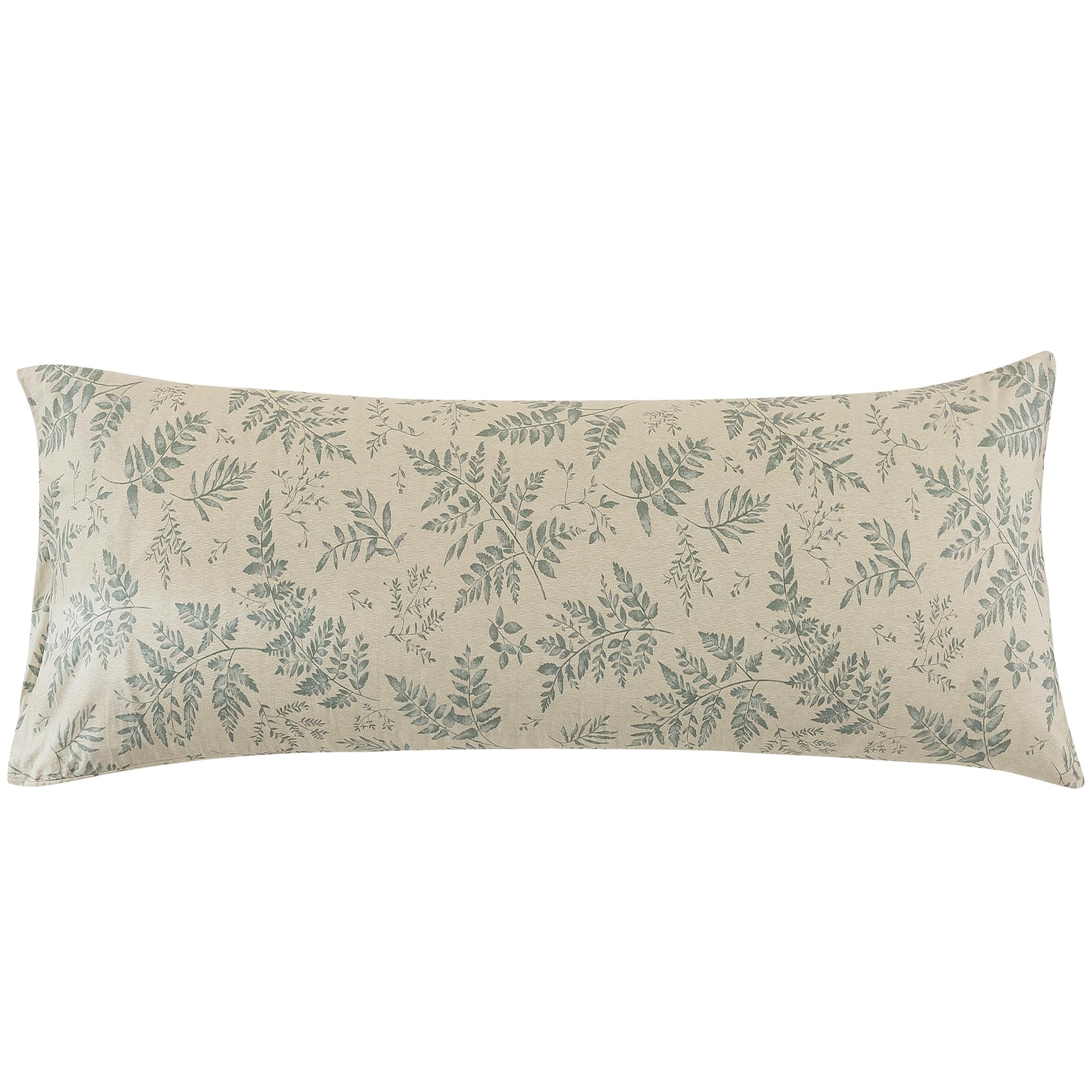 Ecocott Pillowcase Boby Size With Green Botanical Plant Leaves Pattern Pillow Cases Set, 1 Pcs 100% Cotton Pillow Covers & Envel