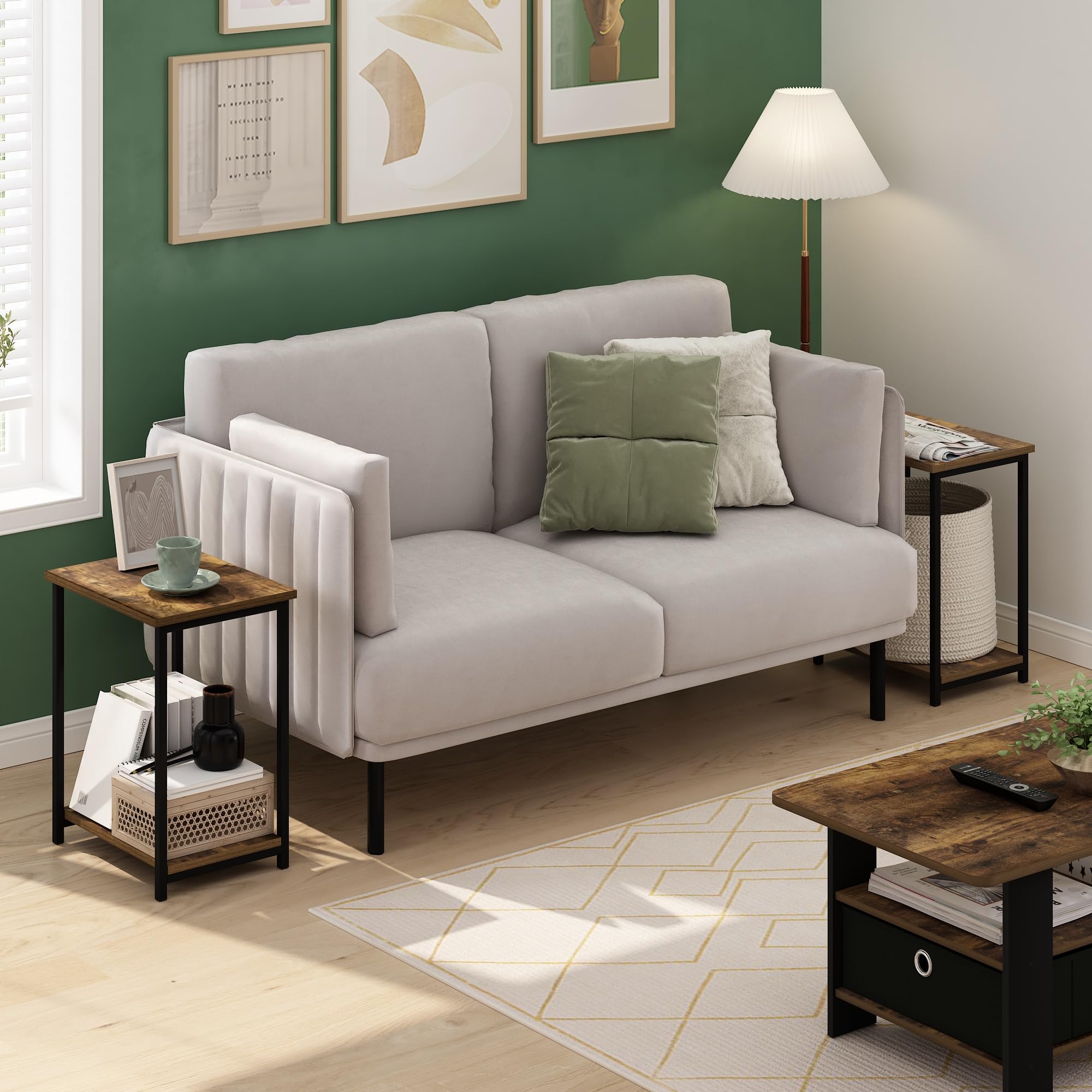 Furinno Simplistic Metal Frame End Table, 2-Pack, Amber Pine