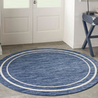 Nourison Essentials Indoor/Outdoor Navy/Ivory 6' X Round Area -Rug, Easy -Cleaning, Non Shedding, Bed Room, Living Room, Dining