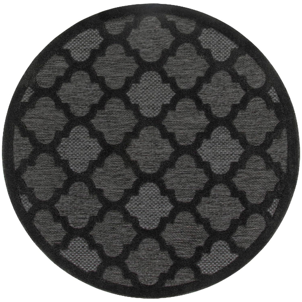 Nourison Easy Care Indoor/Outdoor Charcoal Black 5' X Round Area Rug, Easy Cleaning, Non Shedding, Bed Room, Living Room, Dining Room, Backyard, Deck, Patio (5 Round)