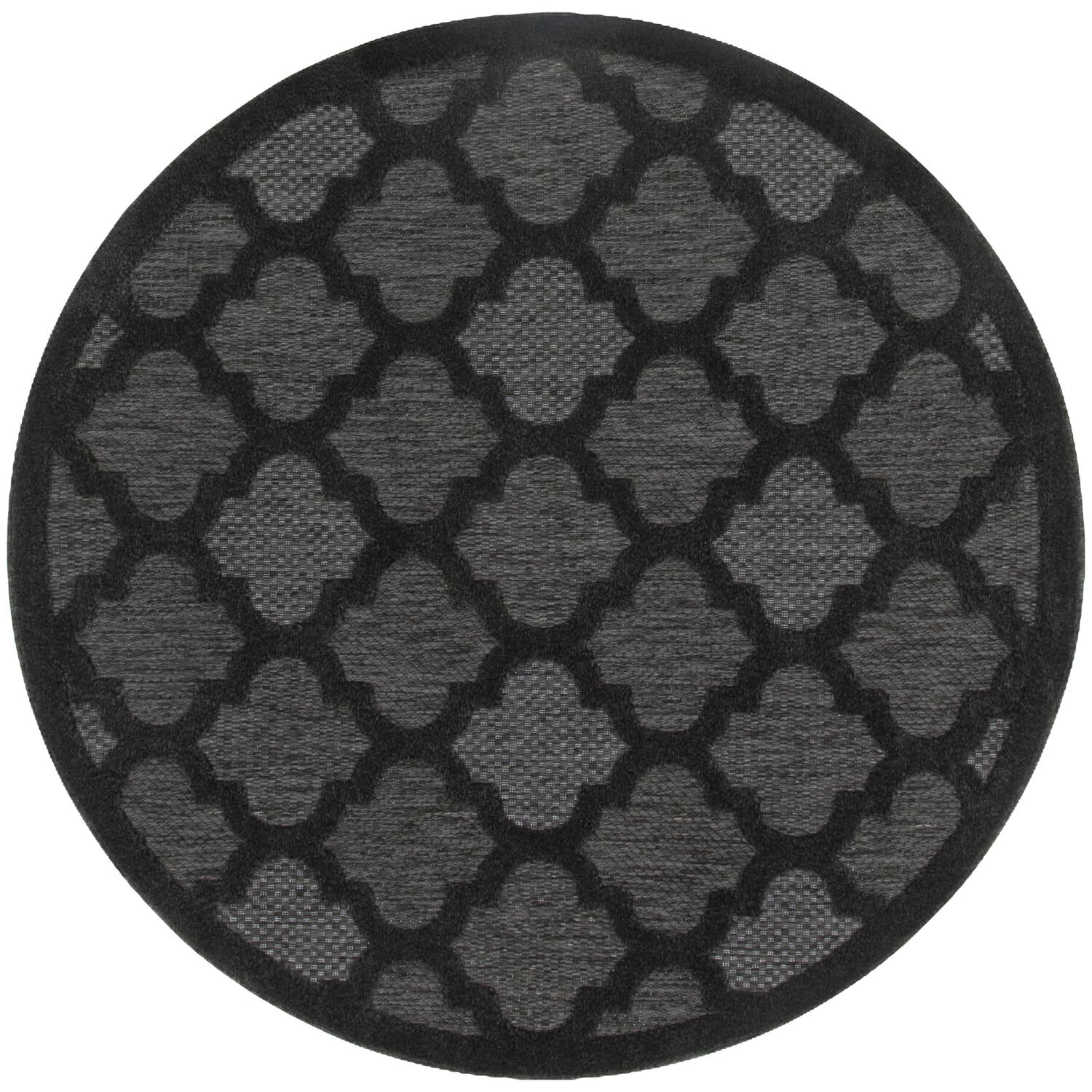 Nourison Easy Care Indoor/Outdoor Charcoal Black 5' X Round Area Rug, Easy Cleaning, Non Shedding, Bed Room, Living Room, Dining Room, Backyard, Deck, Patio (5 Round)