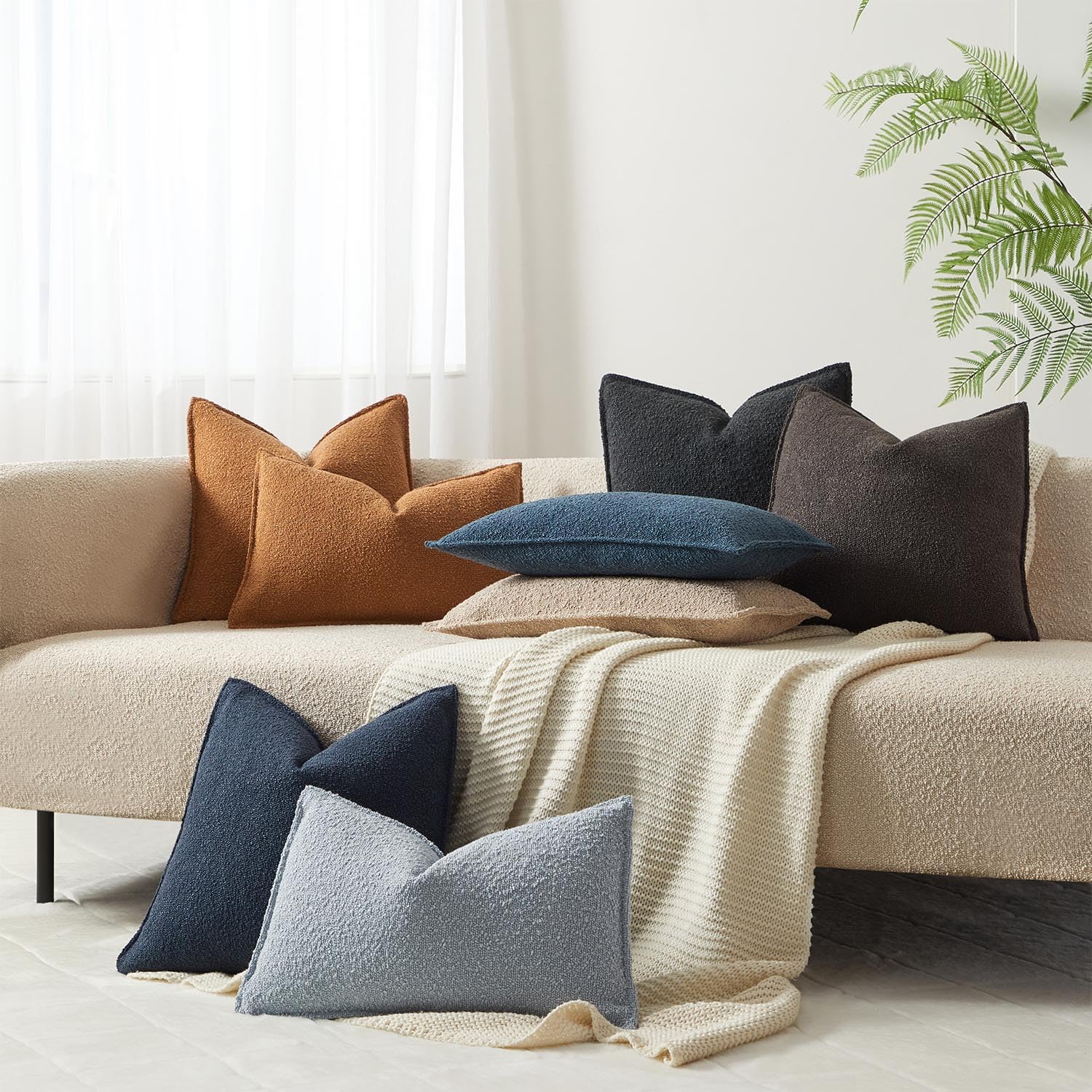 Juspurbet Blue Boucle Lumbar Broadside Throw Pillow Covers 12X20 Inch Set Of 2 For Couch Bedroom Sofa Living Room Decorative Sof