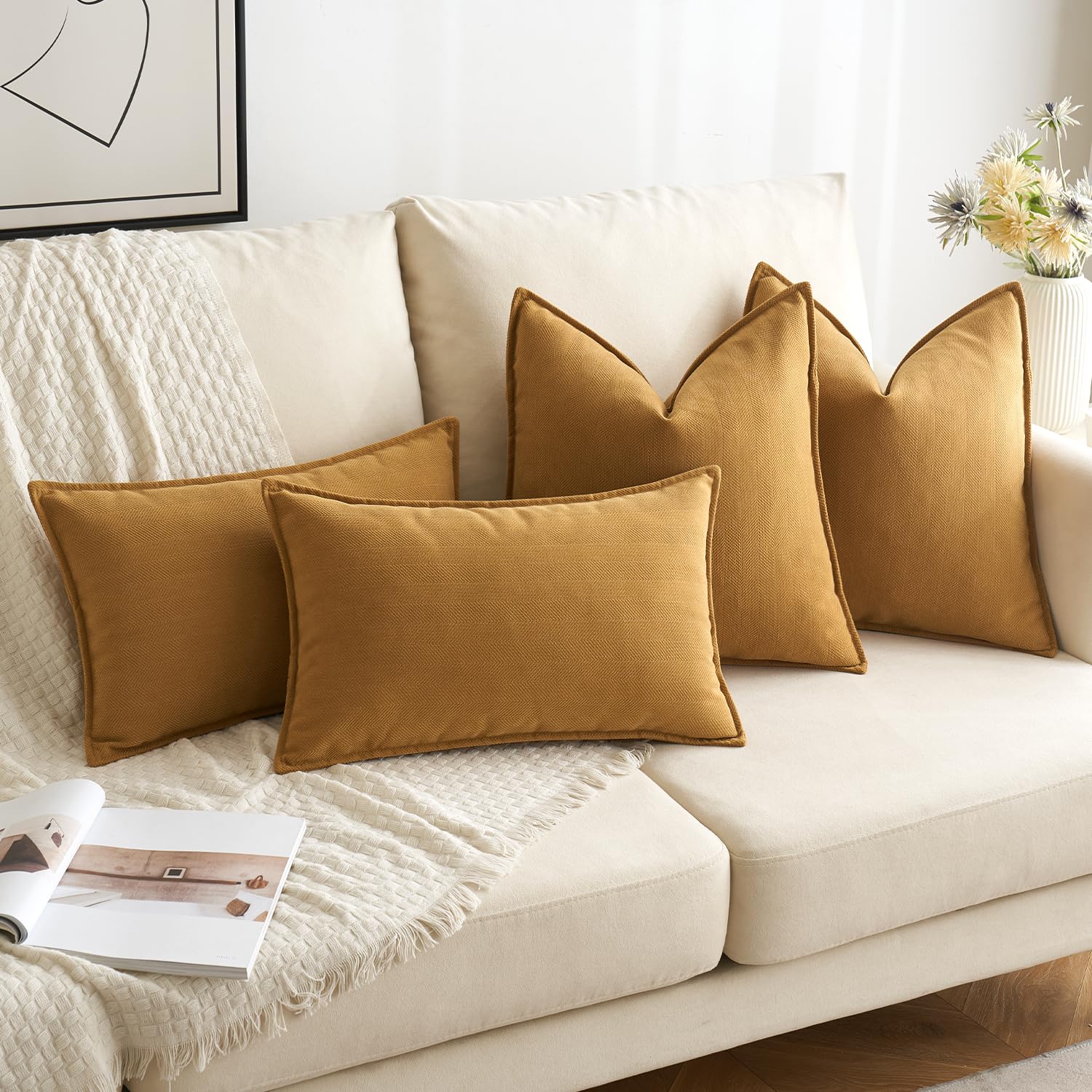 Miulee Pack Of 2 Mustard Yellow Decorative Pillow Covers 22X22 Inch Soft Chenille Luxurious Couch Throw Pillows Boho Cushion Covers Euro Shams With Elegant Design For Sofa Bed Living Room Home Decor
