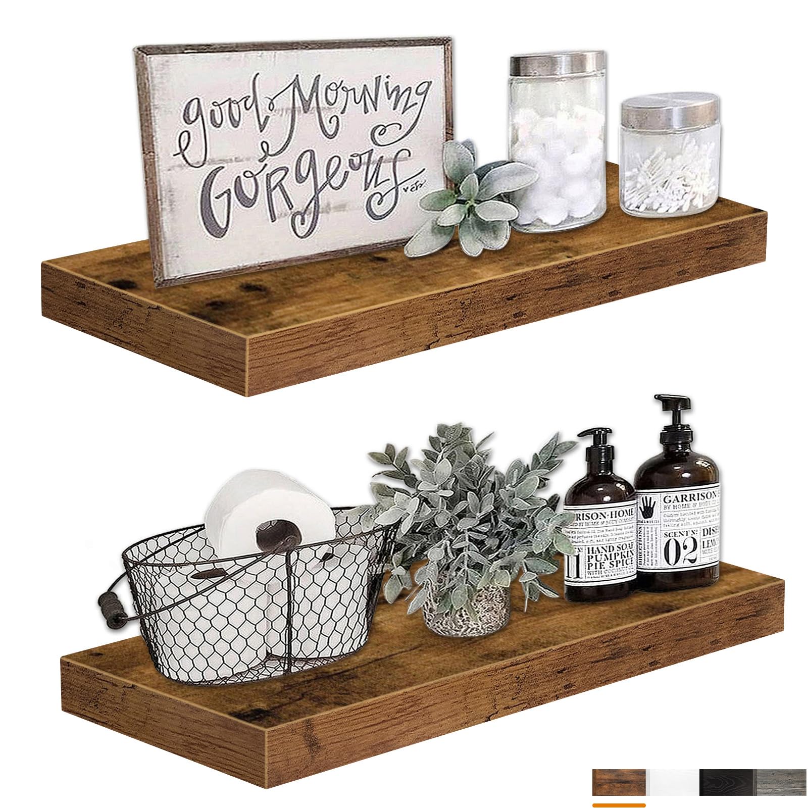 QEEIG Bathroom Shelves 24 inches Long Floating Shelf for Wall 24 x 9 inch Set of 2, Rustic Brown (008-60BN)
