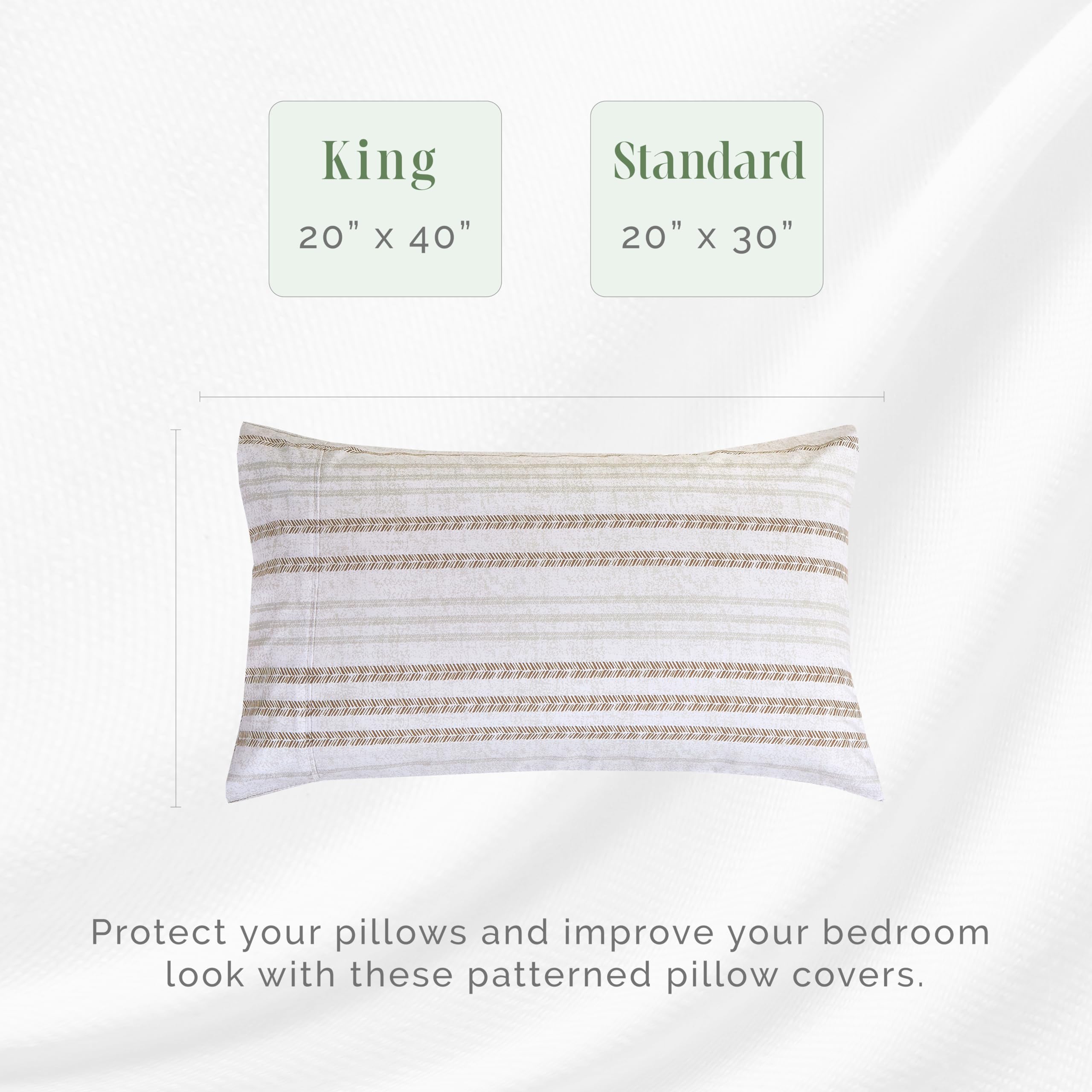 Elegant Comfort Ultra Soft Set Of 2 Striped Print Pillowcases - 1500 Premium Hotel Quality Microfiber, Soft And Smooth Envelope Closure 2-Piece Pillow Covers - Standard/Queen, Traci Linen