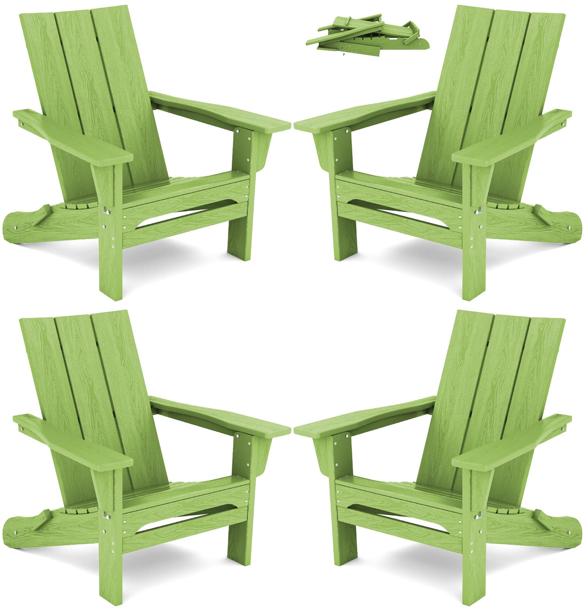 Serwall Outdoor Hdpe Adirondack Chair Set Of 4,Folding Adirondack Chair Outdoor, All Weather Resistant Modern Adirondack Chair, Lime