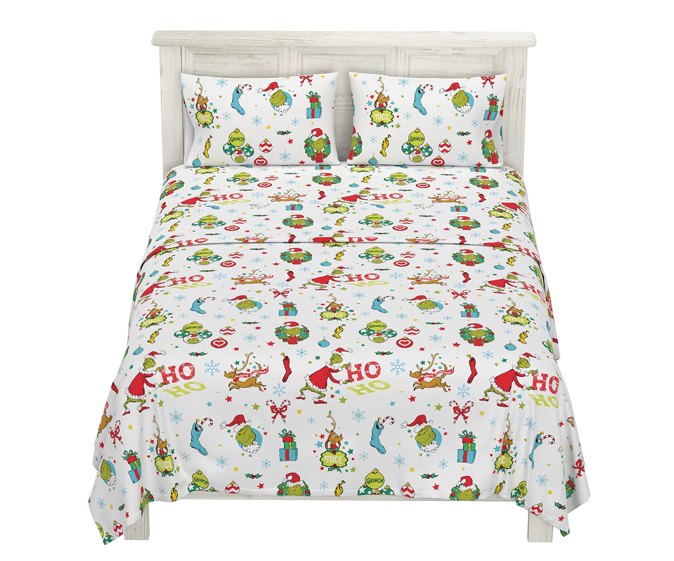 Franco Grinch By Dr. Seuss Holiday & Christmas Bedding Super Soft 100% Cotton Flannel Sheet Set, 4 Pcs, Full, (Official Dr. Seus