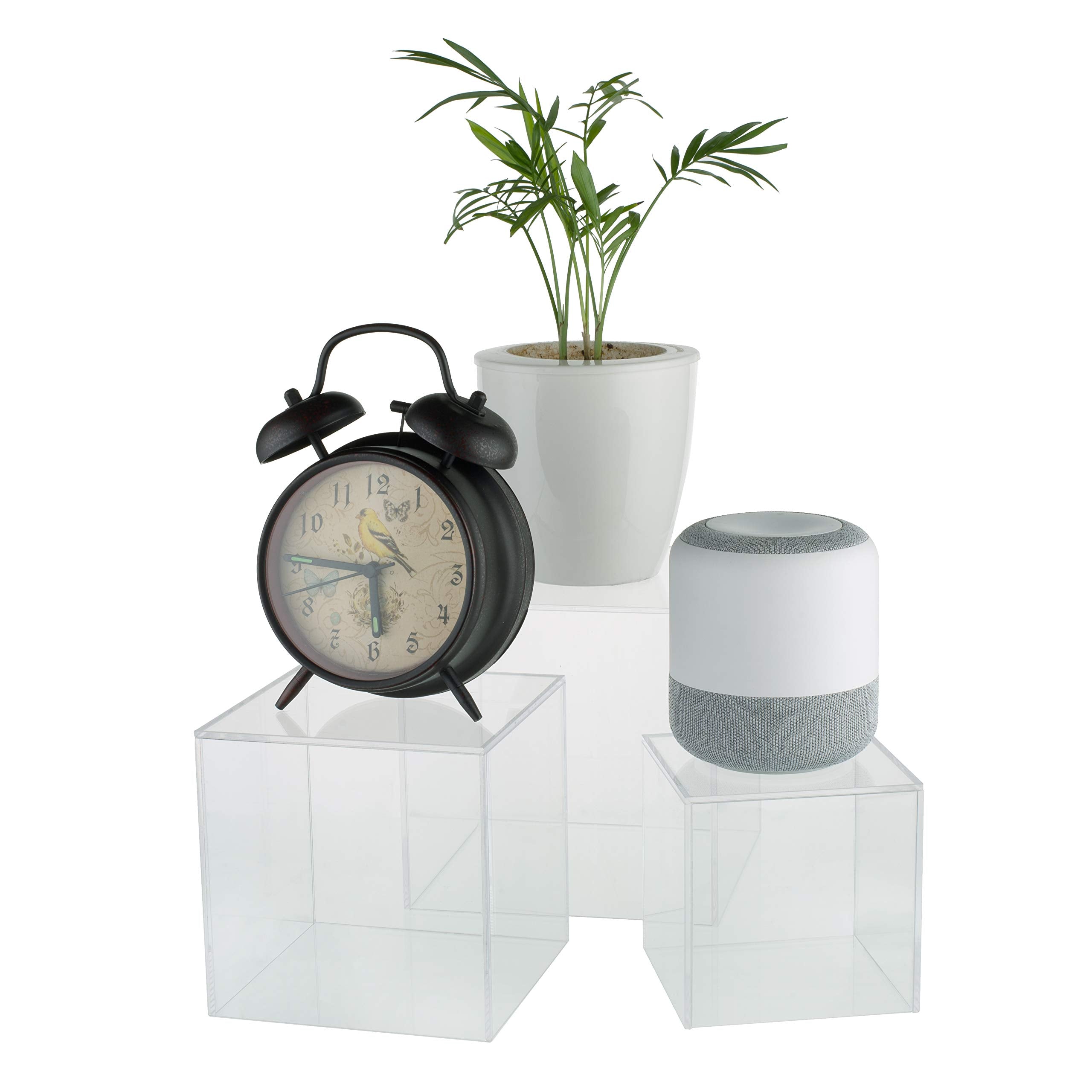 Red Co. Set Of 2 Crystal Clear Acrylic Cube Display Nesting Riser Stands With Hollow Bottoms | Transparent - 3-Pack