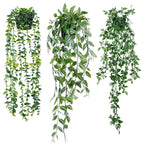 Sggvecsy Fake Hanging Plants 3 Pack Artificial Eucalyptus Fake Potted Greenery Faux Eucalyptus Mandala Vine Pea Pod for Home Ind