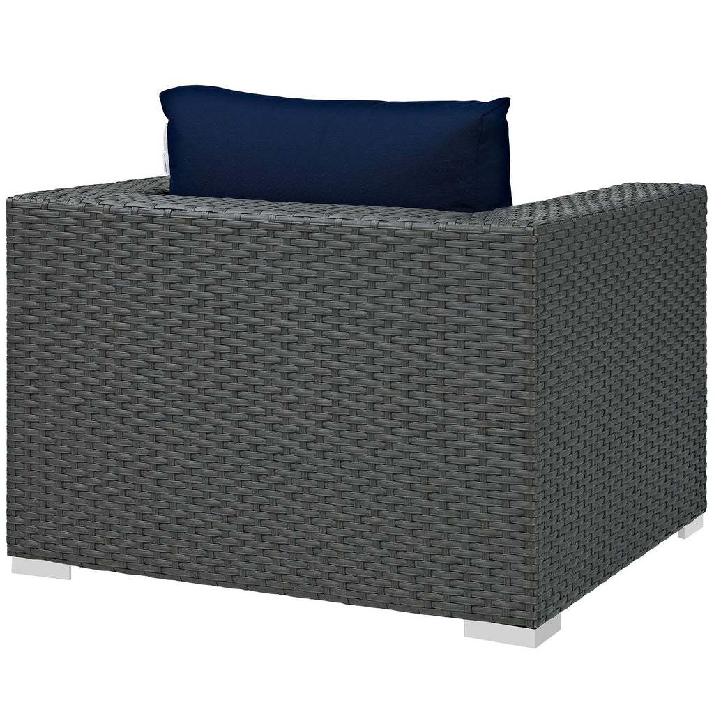 Modway Sojourn Wicker Rattan Outdoor Patio Sunbrella Fabric Armchair in Canvas Navy