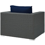 Modway Sojourn Wicker Rattan Outdoor Patio Sunbrella Fabric Armchair in Canvas Navy