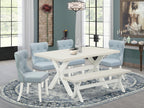 East West Furniture X026Si215-6 6 Piece Modern Dining Table Set Contains A Rectangle Wooden Table And 4 Baby Blue Linen Fabric Upholstered Chairs With A Bench, 36X60 Inch, Multi-Color