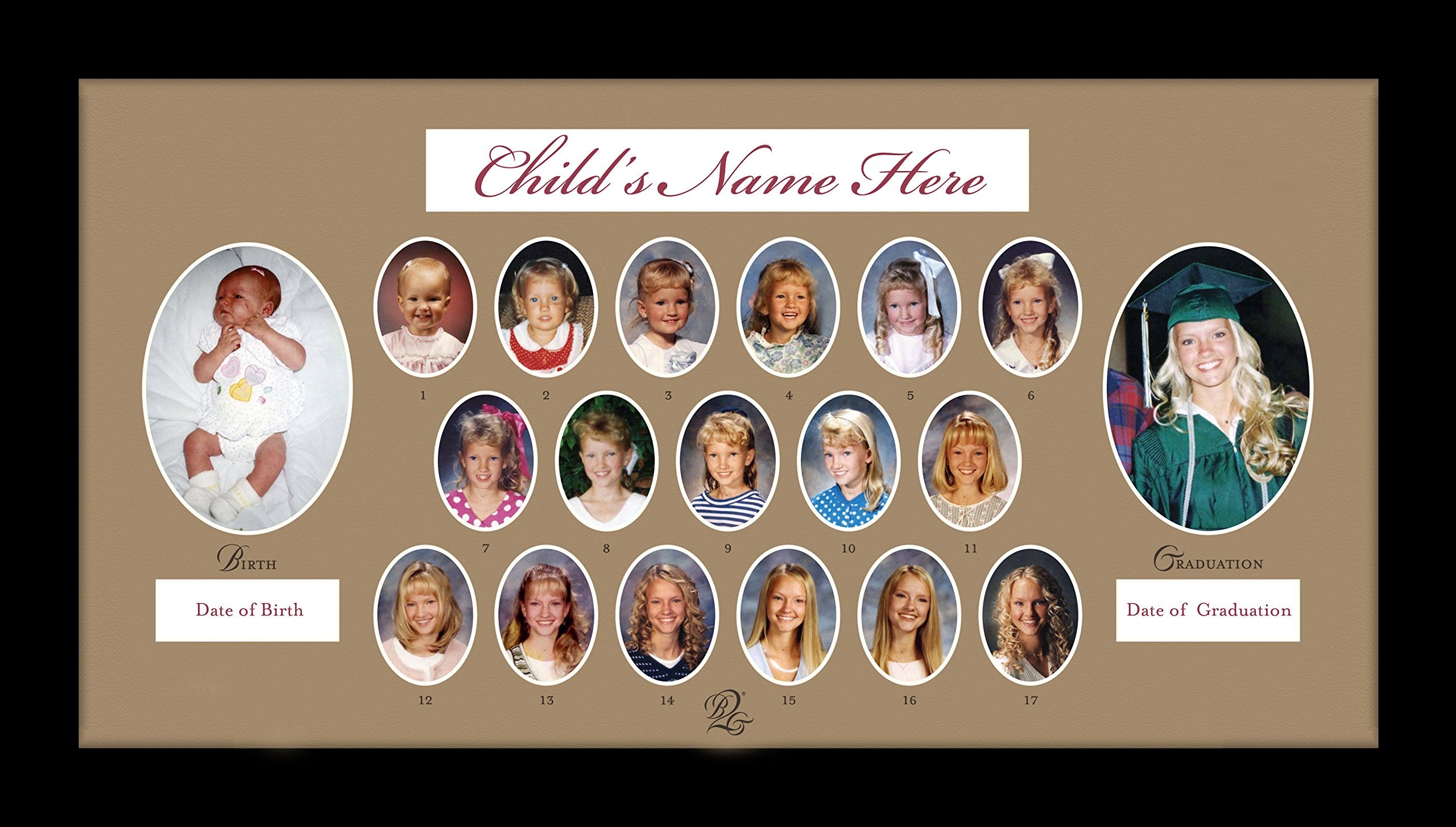 Birth to Graduation 25 x 14 (B-18) Picture Frame, School Years Picture Frame K-12 (Brown)